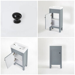 Homestylestore 400mm Light Grey Bathroom Vanity Unit With Basin And Round Black Handle - thumbnail 4