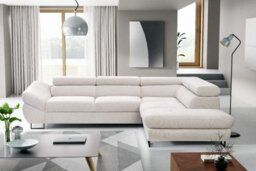 Fabio Corner Sofa Bed With Storage, Light Beige Fabric Curio 84, 3 Adjustable Headrests