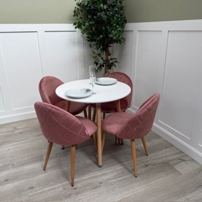Life Interiors Lucia Dining Set With Round Table And Set Of 4 Lucia Velvet Dining Chairs - image 1