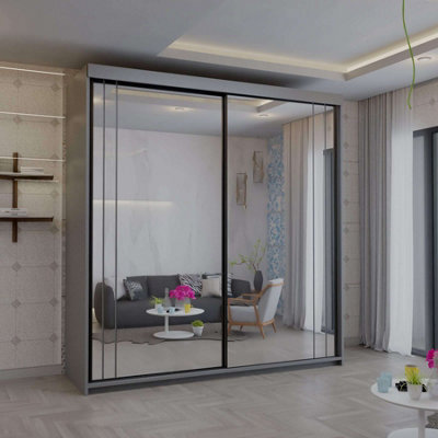 Sliding Wardrobes 4 u LTD Modern Full Sliding Mirror Wardrobe Elegant Design & Ample Storage Grey 200Cm - image 1