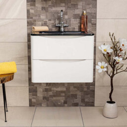 Plum&clay Eden Gloss White Wall Hung Vanity Unit With Grey Glass Basin (W)600mm