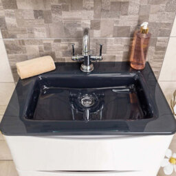 Plum&clay Eden Gloss White Wall Hung Vanity Unit With Grey Glass Basin (W)600mm - thumbnail 4
