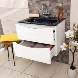Plum&clay Eden Gloss White Wall Hung Vanity Unit With Grey Glass Basin (W)600mm - thumbnail 3