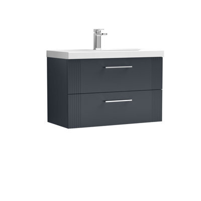 Balterley Belvide Partial Fluted 2 Drawer Wall Hung Vanity Unit With 1 Tap Hole Thin-Edge Basin- 800mm - Satin Soft Black - image 1