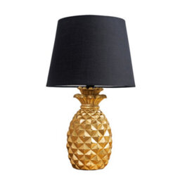 Valuelights Contemporary Pineapple Design Table Lamp In Gold Effect Finish With Black Tapered Shade - thumbnail 1