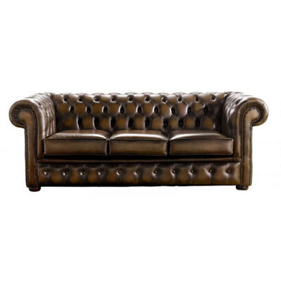 Chesterfield 3 Seater Antique Tan Real Leather Sofa Bespoke In Classic Style - image 1