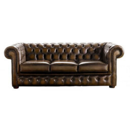 Chesterfield 3 Seater Antique Tan Real Leather Sofa Bespoke In Classic Style - thumbnail 1