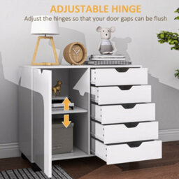 Homcom Modern Mobile 5-Drawer Cabinet W/ Door, Office Storage Cabinet White - thumbnail 8