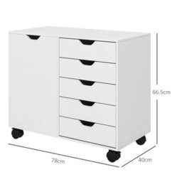 Homcom Modern Mobile 5-Drawer Cabinet W/ Door, Office Storage Cabinet White - thumbnail 3
