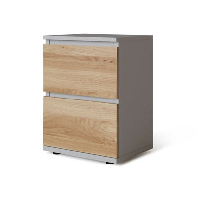 Urbn-Living Urbnliving Height 49Cm 2 Drawer Wooden Bedroom Bedside Cabinet Colour Grey Carcass And Oak Drawers No Handle Nightstand - image 1