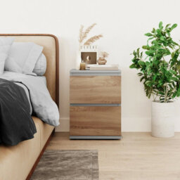 Urbn-Living Urbnliving Height 49Cm 2 Drawer Wooden Bedroom Bedside Cabinet Colour Grey Carcass And Oak Drawers No Handle Nightstand - thumbnail 2