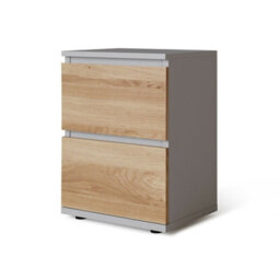 Urbn-Living Urbnliving Height 49Cm 2 Drawer Wooden Bedroom Bedside Cabinet Colour Grey Carcass And Oak Drawers No Handle Nightstand - thumbnail 1