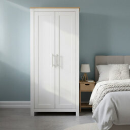 Home Treats Modern White & Pine 2 Door Wardrobe, Stylish Bedroom Storage Cupboard With Hanging Rail & Shelf - thumbnail 3