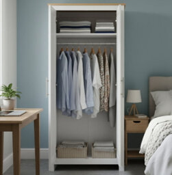 Home Treats Modern White & Pine 2 Door Wardrobe, Stylish Bedroom Storage Cupboard With Hanging Rail & Shelf - thumbnail 5