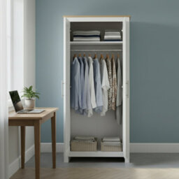 Home Treats Modern White & Pine 2 Door Wardrobe, Stylish Bedroom Storage Cupboard With Hanging Rail & Shelf - thumbnail 6
