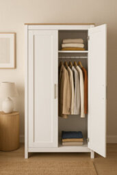 Home Treats Modern White & Pine 2 Door Wardrobe, Stylish Bedroom Storage Cupboard With Hanging Rail & Shelf - thumbnail 7