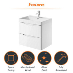 Plum&clay Eden Gloss White Wall Hung Vanity Unit With Resin Basin (W)600mm - thumbnail 8