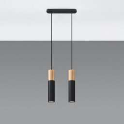 Sollux Lighting Pablo Steel & Wood Natural 2 Light Classic Pendant Ceiling Light - thumbnail 1