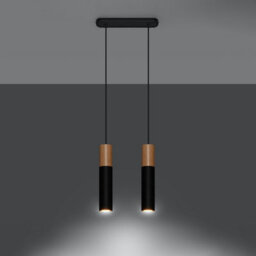Sollux Lighting Pablo Steel & Wood Natural 2 Light Classic Pendant Ceiling Light - thumbnail 2