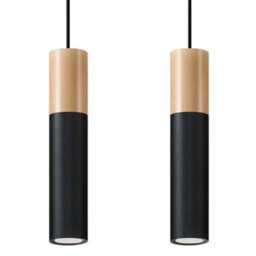 Sollux Lighting Pablo Steel & Wood Natural 2 Light Classic Pendant Ceiling Light - thumbnail 3
