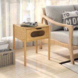 Costway Bamboo Bedside Table With Tempered Glass Drawer Square Bedroom End Side Table - thumbnail 6