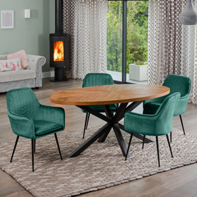 Dosenna Oval Dining Table Set With 4 Carrara Velvet Chairs - Green - image 1