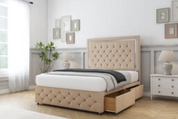 "Comfort Sofia Chrome Pebble Plush Divan Bed Set 2 Drawers Left Side - 26"" Strutted & 12"" Footboard 4' Small Double" - thumbnail 2