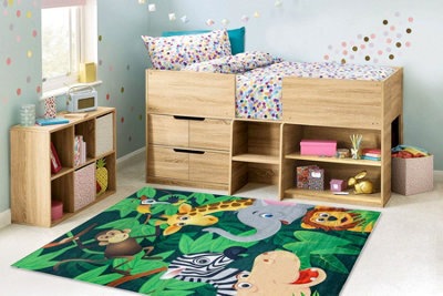 RugsX Bambino 2705 Washing Carpet Animals, Africa For Children Anti-Slip - Green Brown 120X170 Cm - image 1