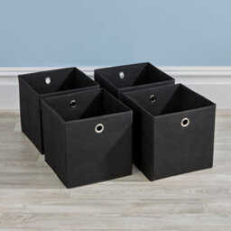 Home Source Fabric Cube Storage Box 4 Pack Black - thumbnail 2