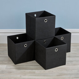 Home Source Fabric Cube Storage Box 4 Pack Black - thumbnail 3