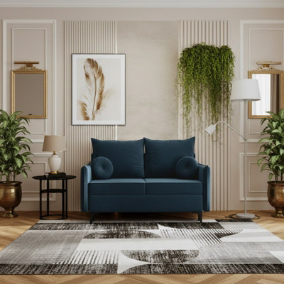 Leon Small Mdf Sofa Bed With Dl Unfolding Mechanism Bonell Spring Storage And Metal Legs 145X94X101 Cm Blue - image 1