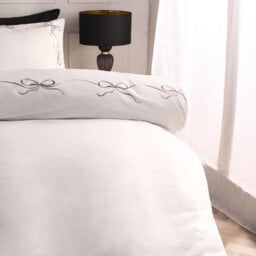 Ohs Bow Border Bedding Set Microfibre Duvet Cover With Pillowcase, Black/white - King - thumbnail 3