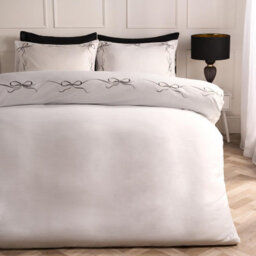 Ohs Bow Border Bedding Set Microfibre Duvet Cover With Pillowcase, Black/white - King - thumbnail 1