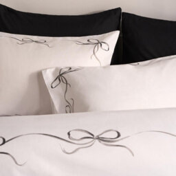 Ohs Bow Border Bedding Set Microfibre Duvet Cover With Pillowcase, Black/white - King - thumbnail 4