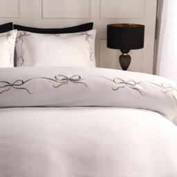Ohs Bow Border Bedding Set Microfibre Duvet Cover With Pillowcase, Black/white - King - thumbnail 2