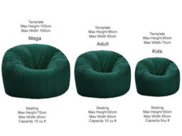 Beautiful Beanbags Adult Classic Beanbag Jumbo Cord Bean Bags Ready Filled - Teal - thumbnail 4