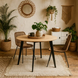 Wyld Haus Saffron Round Dining Table Oak Veneer Top With Matte Black Hairpin Base, Seats 4 - thumbnail 2