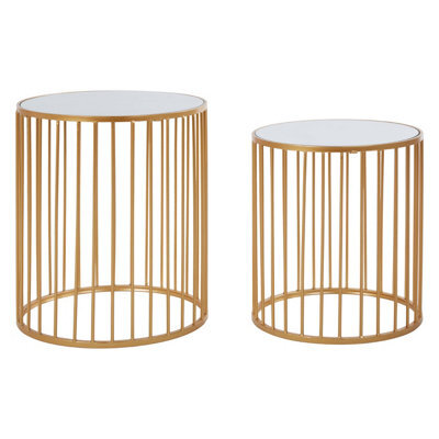 Orsina Nest Of 2 Round Side Tables, Gold Finish Metal Frame With Mirrored Tops, Nesting Tables For Living Room - image 1