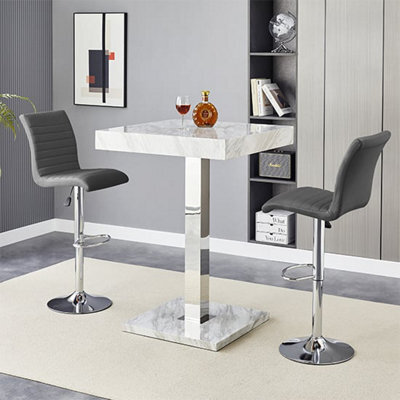 Furniture in Fashion Topaz Magnesia Effect High Gloss Bar Table 2 Ripple Grey Stools - image 1