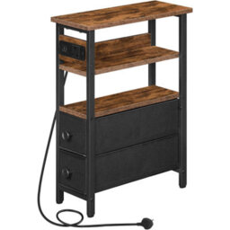 Pirlo Plush Industrial Slim Side End Table With Charging Station And Drawers