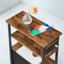 Pirlo Plush Industrial Slim Side End Table With Charging Station And Drawers - thumbnail 4
