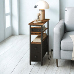 Pirlo Plush Industrial Slim Side End Table With Charging Station And Drawers - thumbnail 3