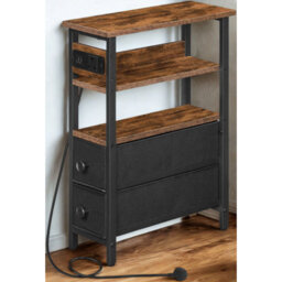 Pirlo Plush Industrial Slim Side End Table With Charging Station And Drawers - thumbnail 2