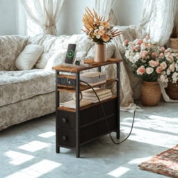 Pirlo Plush Industrial Slim Side End Table With Charging Station And Drawers - thumbnail 6