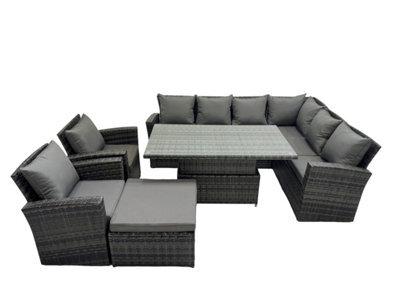 Fimous 9 Seat Rattan Garden Furniture Corner Sofa Set Outdoor Adjustable Lifting Dining Or Coffee Table Set With Big Footstool - image 1