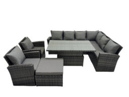 Fimous 9 Seat Rattan Garden Furniture Corner Sofa Set Outdoor Adjustable Lifting Dining Or Coffee Table Set With Big Footstool - thumbnail 1