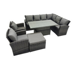 Fimous 9 Seat Rattan Garden Furniture Corner Sofa Set Outdoor Adjustable Lifting Dining Or Coffee Table Set With Big Footstool - thumbnail 2
