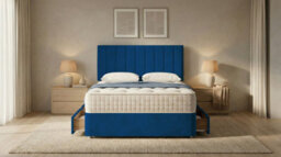 Adore Designs Portland Plush Velvet Divan Bed, Headboard & Mattress - 4Ft Small Double - Blue - 2 Drawers Same Side - thumbnail 2