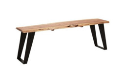 Orsina Acacia Wood Outdoor Seating Bench, Wood Top Outdoor Bench For Picnic, Dining, Sitting, Iron Base - thumbnail 3