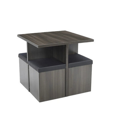 Compact Dining Table And Chairs Space Saving Kitchen Grey Set 4 Small Stools - image 1